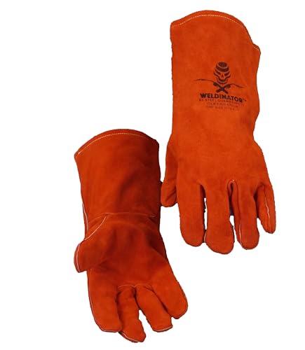Steel Guard Safety WELDINATOR Value Red Orange Welding Gloves 16 inches, Fire Heat Resistant Leather, Welding for MIG, TIG, Stick