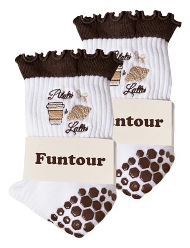 Image of Pilates Grip Yoga Socks For Women Barre Socks Cute Athletic Non Slip Sock | Soft cotton, breathable Non-slip grip sole Ruffle embroidery design For pilates barre yoga Cute women's gift