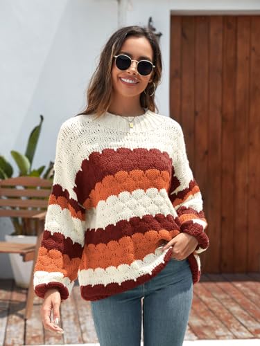 ZAFUL Womens Cute Sweaters Trendy 2025 Color Block Pullover Sweater Cable Knit Jumper Tops4