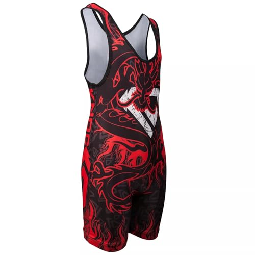 KO Sports Gear Unisex Wrestling Singlet for Adult Wrestlers - Wrestling Singlet for Men & Women - Bold Durable Uniform, Stretchy Breathable Material - Red Dragon, Adult Small - Thumbnail 2