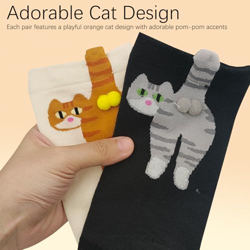 3 Pairs of Adorable Cat Socks with Balls – Funny Soft Cotton Animal Crew Socks for Women and Men, Novelty Gifts for Cat Lovers3