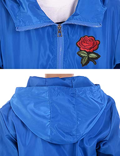 Rexcyril Men's Rose Floral Windbreaker Hooded Jacket Lightweight Solid Color Casual Full Zip Flower Coat Large Black - Thumbnail 6