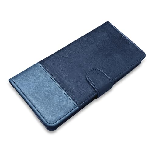 Image of Amazon basics Flip Cover for Vivo T4 5G / iQoo Z10 5G | Wallet Style & Stand | Dual-Tone PU Leather Finish | Magnetic Flip Case (Navy & Light Blue)