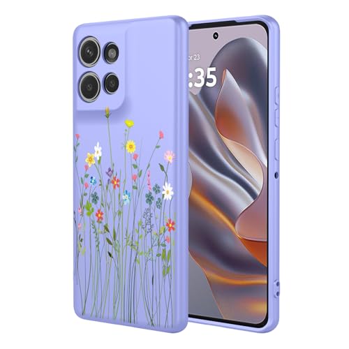 Coque Moto Edge 50 Neo violette fleurie en silicone TPU flexible