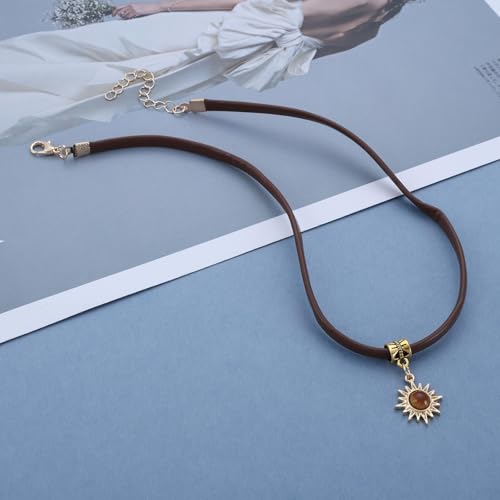 Xmsrn Vintage Sonnenblume Tigerauge Choker Halskette - Braun Wildleder Boho Cord für Frauen