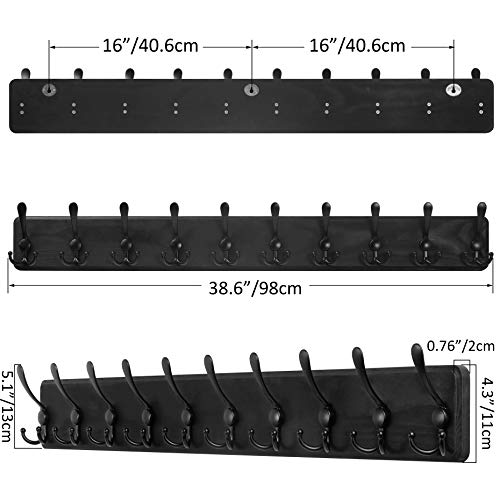 Image of SKOLOO Rustic Large Wall Mounted Coat Rack-38.6 inch Long Coat Rack for Wall, Pine Solid Wood Coat Rack Hook, Farmhouse Coat Hanger Wall Mount for Hanging Jacket Coat Hat, Pack of 2