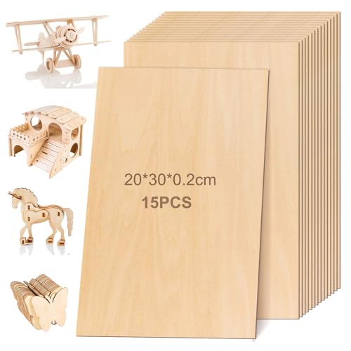 Balsaholzplatten 15 Stück (200x300x2mm), Sperrholzplatte, Präzisionsholz für Lasergravur, Modellbau, Handwerk & Gemälde, Leicht schneidbar mit CO2-Laser & Handwerkzeugen