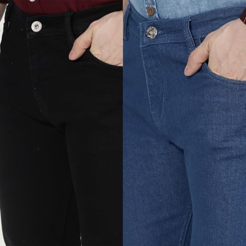 Image of DAIS Men's Stretchable Straight Fit Mid Rise Jeans, Pack of 2, (Combo of 2 Jeans)