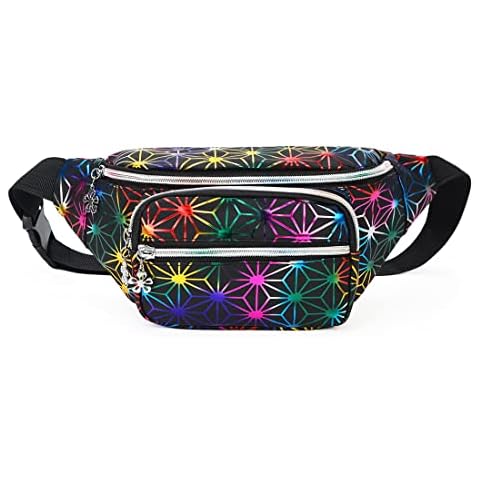 Estwell Bum Waist Bag for Women Men Festival Fanny Pack Fashion PU Leather Waist Pack Ladies Girls Waterproof Shiny Bumbags with 4 Zipper Pockets, Black Cover
