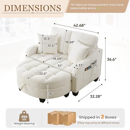 Image of Oversized Chair and A Half, Chenille Tufting Accent Cozy Reading Sofa Chair with Storage Ottoman, Upholstered Loveseat Chaise Lounge Sofa with Adjustable Back for Living Room, Office, Sunroom, Beige