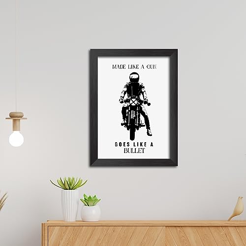 Image of TenorArts Royal Enfield Riding Poster Frame Bikers Bullet Rider Motivational Quotes Laminated Photo Framed Painting with Matt Finish Frames (9inches x 12inches)