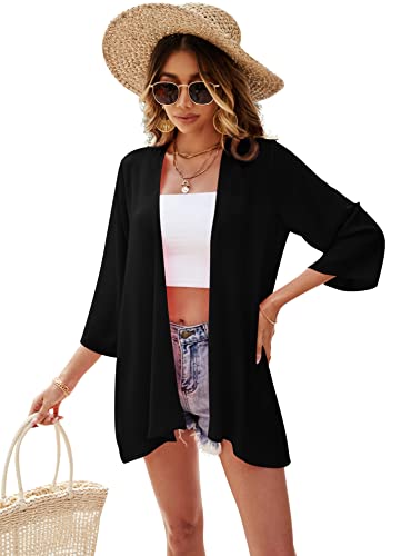 Ietaoo Strickjacke Damen Kimono Cardigan Chiffon Boho 3/4 Arm Leichte...