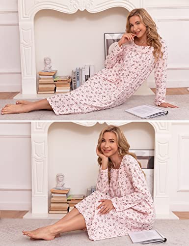 Image of Bloggerlove Nightgowns for Women Soft 100% Cotton House Dress Short /Long Sleeve Night Gowns Comfy Sleepwear S-3XL