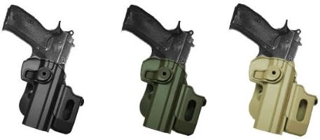 Hand Gun Polymer Retention Roto Holster Case Fits CZ 75/75B COMPACT/75B OMEGA (9mm/.40) with detachable magazine pouch. Black IMI RSR Defence Gun / Hand Gun Holster Case