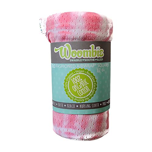 Image of Woombie AirWrap Organic Swaddle - Old Fashioned Receiving Blankets for Babies - Lightweight, Vented Design, Tie-dye Pink, 44 inch x 44 inch