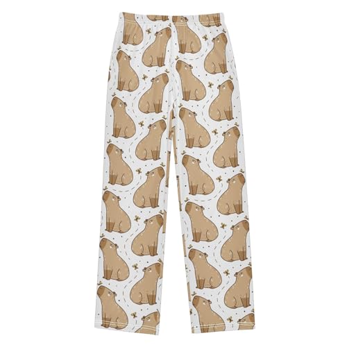 Boys' Pants Cartoon Brown Capybara Butterflies Long Bottoms Jogger Pants Elastic Waist Trousers with Pockets S-XL
