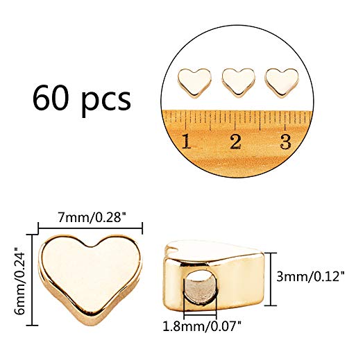 PH PandaHall 14K Gold Heart Beads, 60pcs Heart Spacer Beads Metal Love Heart Charm Brass Loose Beads for DIY Necklace Bracelet Earring Craft Wedding Valentine Mother's Day Thanksgiving 6x7mm