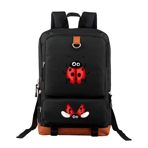 Black Ladybug Flying Daypack Oxford Classic Durable for Teens College Students Book Bags 12