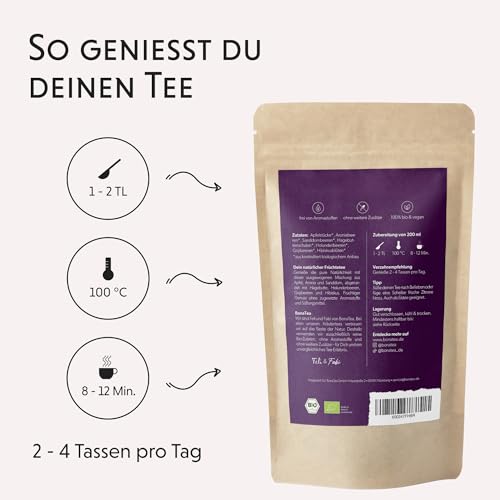 BIO Natürlicher Früchtetee lose ohne Aromastoffe, Mild und Natürlich mit Sanddornbeeren, Holunderbeeren und Aroniabeeren, 200g
