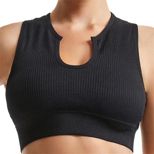 Getheyshape Me Up Crop Top sin costuras para mujer, camiseta de tirantes con sujetador integrado, sin costuras, camiseta deportiva de yoga para mujer, Negro , L