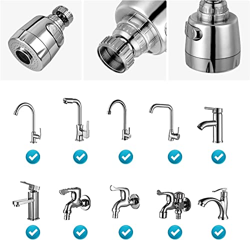 Image of YANCI Rotate Tap Aerator, ABS Swivel Water Saving Faucet with Filter for 22 /24MM Threaded Taps, Faucet Aerator Swivel Kitchen Sink with 2 Modes, Tap Extension Connection for Kitchen, Bathroom, Silver
