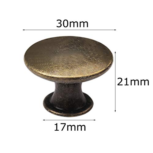 12 Pcs Bronze Kitchen Cabinet Drawers Cupboard Door Knobs, Vintage Copper Round Knobs Handles for Drawer Wardrobe Cupboard Door(30mm/with Screws)