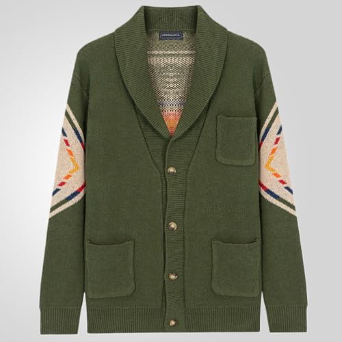 Cardigan Sweater for Men Jacquard Knit Shawl Collar Button Down Vintage Sweaters with Pockets3