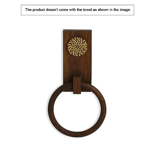 Image of ExclusiveLane 'Floral Block' Hand Carved Towel Ring Holder in Sheesham Wood - Kitchen Towel Holder for Kitchen Face & Hand Towel Stand Hangers Bathroom Towel Ring for Wash Basin Bedroom Wall Decor
