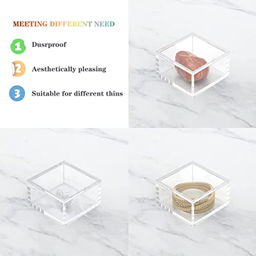 Aitee Acrylic Box With Lid, Clear Cube Display Case, Multi-Purpose Box Square Container For Holding Staples, Highlighters, Adhesive Tape, Paper Clips, Stamps, Display In Office Or Home (Medium) #TOP5