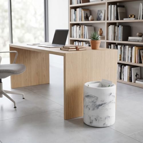 Image of Marsui Resin Wastebasket, Round Marble Compact Trash Can Mini, 2 Gallons Garbage Bin Gravel Wastepaper Basket for Bathroom, Powder Room, Kitchen, Home Office, 7.9 x 9.8 Inch(Marble)