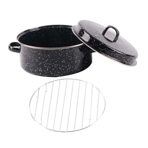 PRETYZOOM エナメルローストパン 蓋付き 調理鍋 多機能 バーベキュー鍋 焼き芋 七面鳥 ジャガイモ トウモロコシ 家用 日常使い キッチン用品