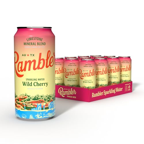 Image of AUTX RAMBLER Sparkling Water, Texas Limestone Mineral Blend, Wild Cherry Flavor, 16-Ounce Tallboy Cans, 12-Pack