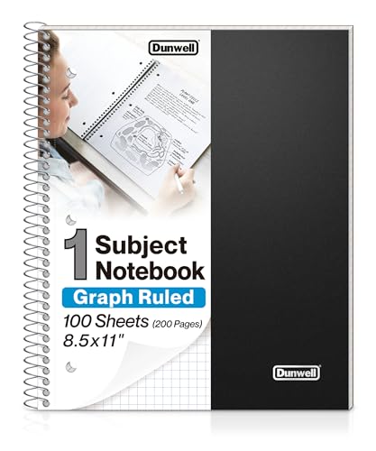 Dunwell Graph Paper Notebook 8.5 x 11 (Black) Plastic Cover,...