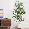 Dracaena Plant Artificial Tree 5Ft Tall Fake Tropical Floor Plants Potted Real Touch Artificial Silk Tree Leaf Faux Trees Black Tall Planter for Home Office Living Room Indoor Outdoor Decor
