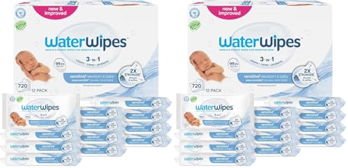 Image of WaterWipes Sensitive+ Newborn & Baby Wipes, 3-In-1 Cleans, Cares, Protects, 99.9% Water, Unscented & Hypoallergenic, 60 Count (24 Packs)