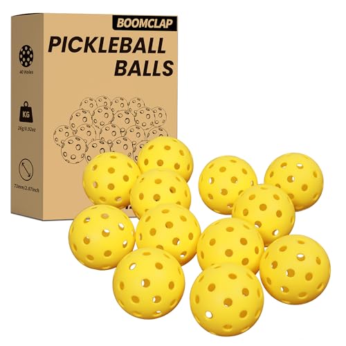 BOOMCLAP Outdoor Pickleball-Bälle, ein Set mit 12 Pickleballs, erfüllt USAPA-Anforderungen, gute Balance, Sprungstabil, zuverlässig, langlebig - Gelb