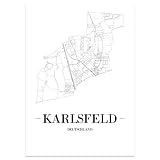 JUNIWORDS Stadtplan Karlsfeld (Schrift A) in der Größe 40 x 60 cm auf weißem Hintergrund.