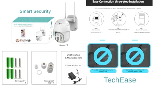Image of TechEase 360 Smart WiFi Camera, 1080p Full HD, Outdoor PTZ CCTV, Night Vision, IP66 Weatherproof, MicroSD Card Slot, White