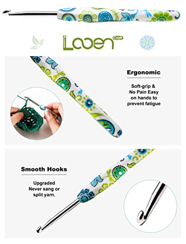 Image of 5mm Looen Crochet Hook, Ergonomic Handle for Arthritic Hands, Soft Rubber Grip Extra Long Knitting Needles for Crochet Beginners, Knitting Enthusiasts (5mm)