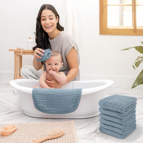 image for Comfy Cubs Muslin Baby Washcloths 10 Pack - Soft 6-Layer Cotton Wash C