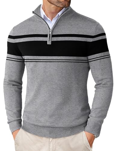 Image of COOFANDY Men's Quarter Zip Up Sweaters Slim Fit Lightweight Mock Pullover
