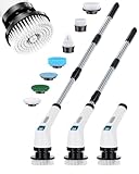 Electric Spin Scrubber, IPX7 Shower Scrubber 7 Replaceable Brush Heads-90Mins Work Time, 2-Speed Adjustable Bathroom Scrubber 3-Height Adjustable Handle Cordless Tub Scrubber for Bathtub Kitchen Glass