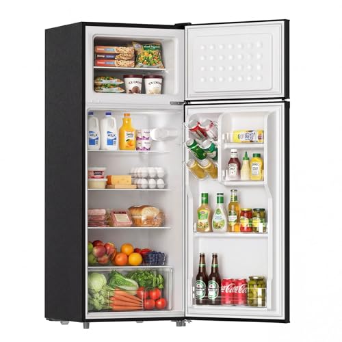 Upstreman 7.7 Cu.Ft. Refrigerator with Freezer, Double Door Fridge, Adjustable Thermostat, Large Capacity, Reversible Door Swing, Refrigerator for Apartment, Office, Dorm, Black（BD75） on Fridge.com