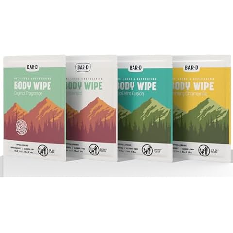 BAR-D Biodegradable Body Wipes Bundle| Aloe Vera, Mint, Unscented, Chamomile | 20 Individually Wrapped Wipes x 4 | Face, Armpit, Undercarriage | For Women and Men | Camping | No Rinse Cover
