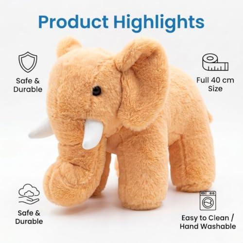 Image of Brown Elephant Plush Soft Toy 30 cm | Ultra Soft Stuffed Elephant Teddy for Kids, Boys, Girls & Adults | Cute Cuddly Animal Plush Toy for Birthday Gift, Baby Shower & Home Decor