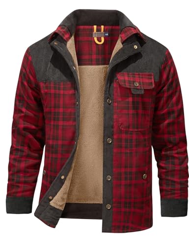 Image of Gihuo Men's Long Sleeve Sherpa Lined Shirts Outdoor Warm Flannel Plaid Jacket Button Down Fleece Coats