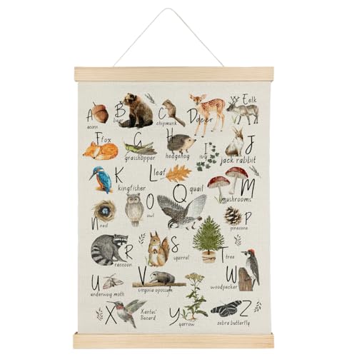 Image of Qvapt Wild Animals Alphabet Poster,Jungle Animals Classroom Decor,Animal Alphabet Canvas 12x16 Print Wall Art Classroom Posters with Hanger