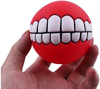 Stock Show 6Pcs/Pack 3" Funny Pet Dogs Teeth Pattern Balls Chew Toy Squeaker Squeaky Sound Bite Resistant Dogs Training Toys, Color Random