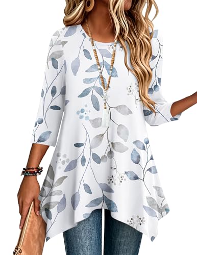 Image of Zeagoo Womens Tops 3 /4 Sleeve Loose Fit Dressy Tunics Plus Size Boho Shirts