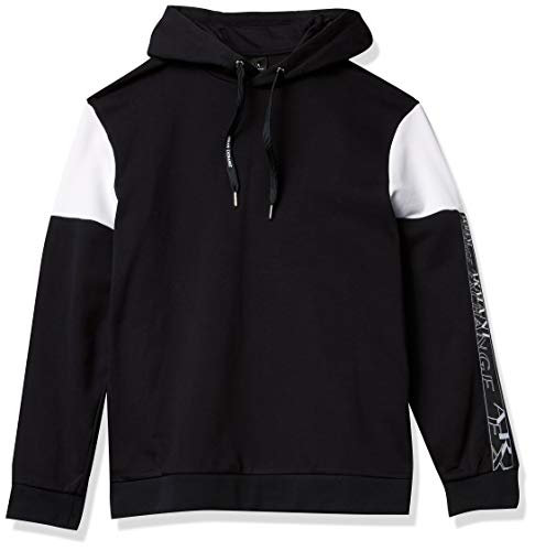 A|X Armani Exchange Men's Color Block Shoulder Hoodie Sweatshirt, Black/White, M